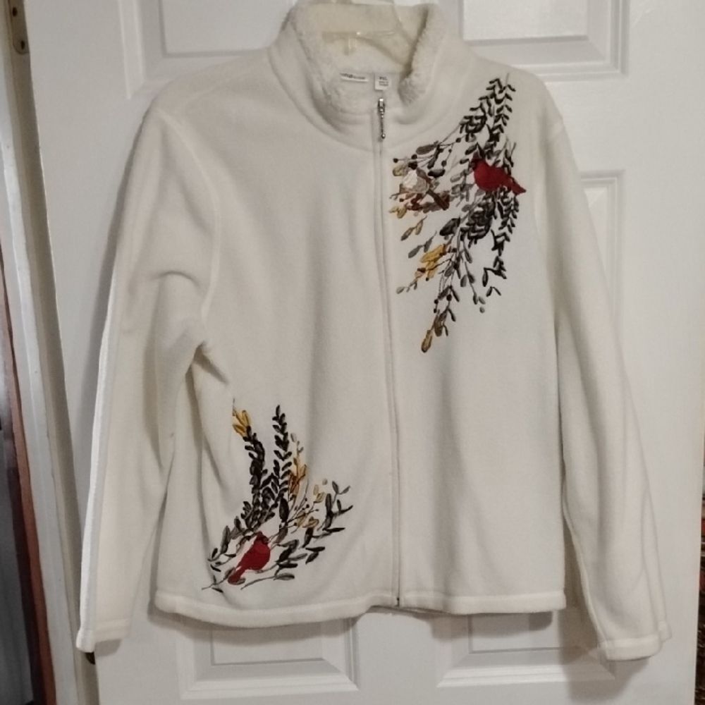 Croft & Barrow White Teddy Jacket with High Collar